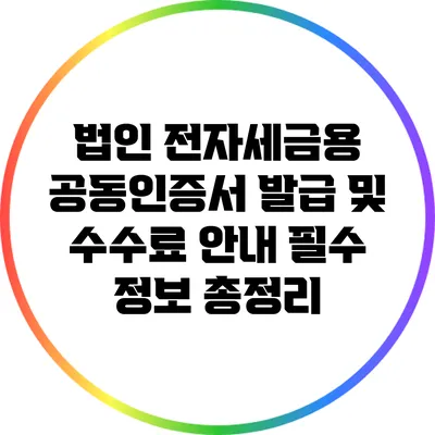 법인 전자세금용 공동인증서 발급 및 수수료 안내: 필수 정보 총정리