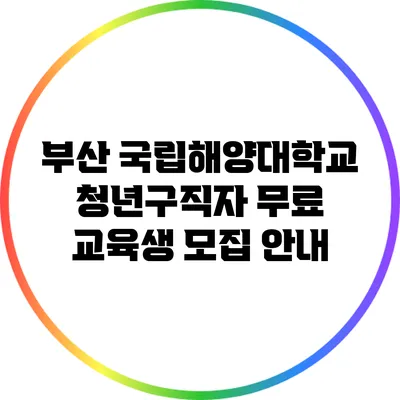 부산 국립해양대학교 청년구직자 무료 교육생 모집 안내